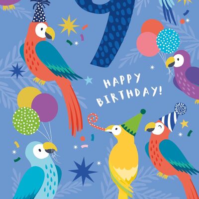 Carte d'anniversaire perroquets de 9 ans