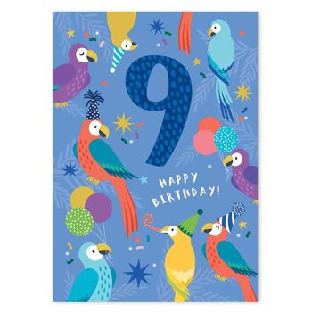 Carte d'anniversaire perroquets de 9 ans 2