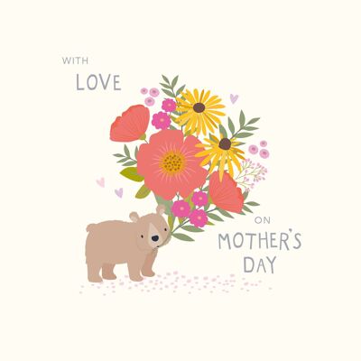 Carte de fête des mères ours avec fleurs