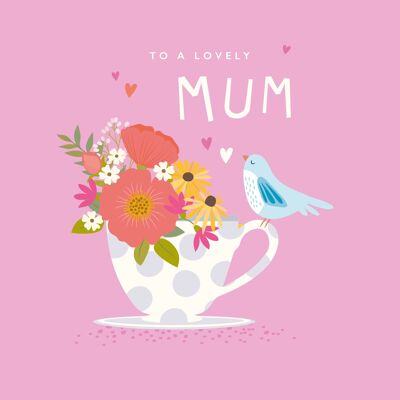 Tarjeta del Día de la Madre Mamá Pájaro en una Taza de Té