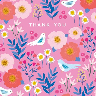 Pink Floral Thank You Card