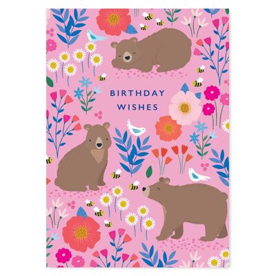 Tarjeta de deseos de cumpleaños con osos lindos