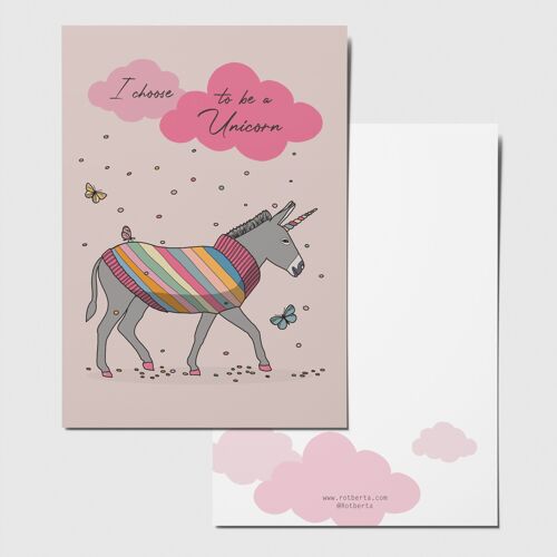 Postkarte I CHOOSE TO BE A UNICORN, Einhorn Esel Grußkarte