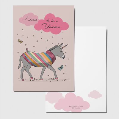 Carte postale JE CHOISIS D'ÊTRE UNE LICORNE, carte de voeux âne licorne