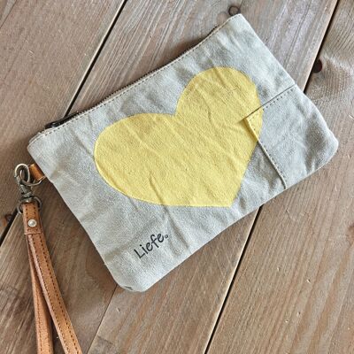 Pochette coeur jaune (toile) peinte à la main NOUVELLE couleur été