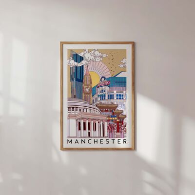 Stampa artistica sull'architettura delle città di "Manchester".