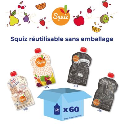 VRAC - Box de 60 Gourdes à compote réutilisables - Modèles Villes & Foodies - SQUIZ - Sans Emballage