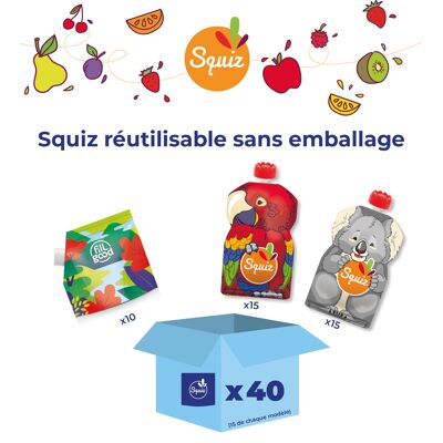 BULK - Box of 30 SQUIZ Children's reusable compote bottles + 10 FILLGOOD dosing bulk bags - Without Packaging
