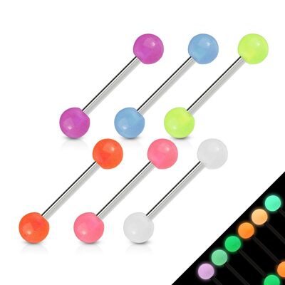 Tata Gisèle Lot de 6 Piercing Barbell en Acier Chirurgical 316 L - 6 Couleurs - Phosphorescent - Langue/Arcade