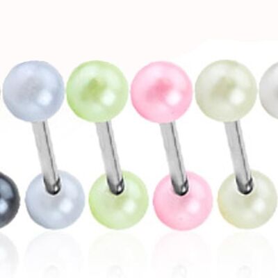 Set of 6 Barbell Piercing in 316 L Surgical Steel - 6 Colors - Synthetic Pearl - Tongue/Arcade