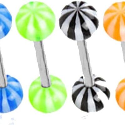 Set of 6 Barbell Piercing in 316 L Surgical Steel and Acrylic - 6 Colors - Candy - Tongue/Arcade