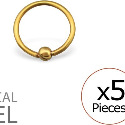 Tata Gisèle Set mit 5 Nasenpiercings aus goldenem 316L-Chirurgenstahl – unverlierbarer Ring 8 mm