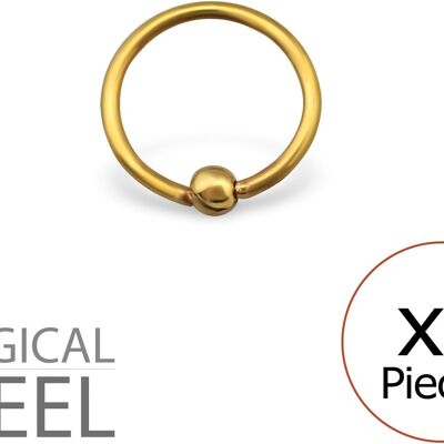 Tata Gisèle Set di 5 piercing al naso in acciaio chirurgico 316L dorato - Anello prigioniero 8 mm
