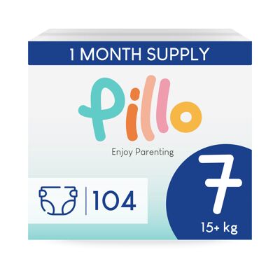 Pillo Diapers Size 7 - 104x Baby Diapers - XXL (15+ kg) -.104 pcs