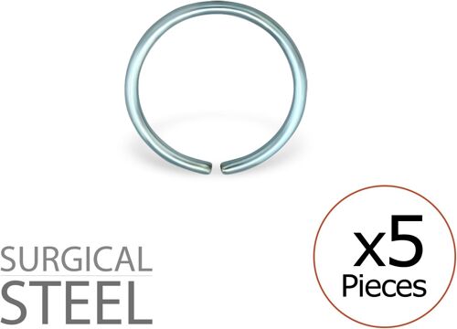 Tata Gisèle Lot de 5 Piercing Nez en Acier Chirurgical 316L Bleu Glacier - Anneau Fermé 10 mm