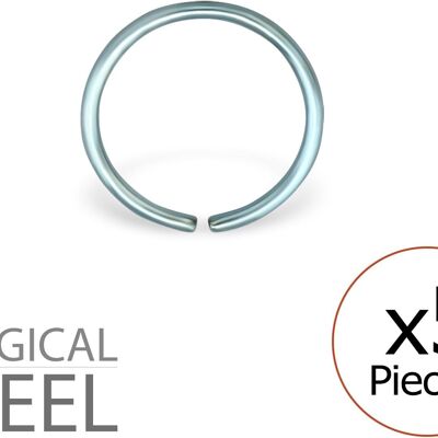 Tata Gisèle Set of 5 Nose Piercing in 316L Surgical Steel Ice Blue - Closed Ring 10 mm