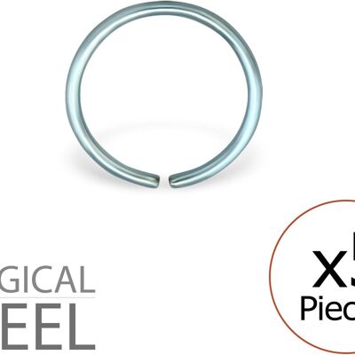 Tata Gisèle Set di 5 Piercing al Naso in Acciaio Chirurgico 316L Blu Ghiaccio - Anello Chiuso 10 mm