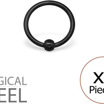 Set of 5 Nose Piercings in Black 316L Surgical Steel - 8 mm Captive Ring