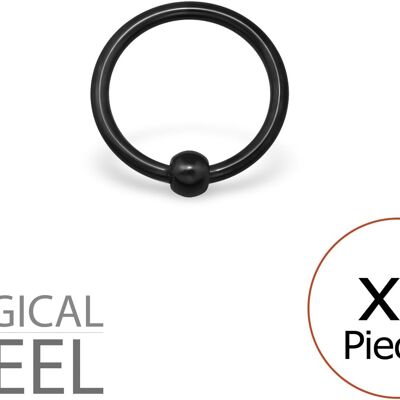 Set di 5 piercing al naso in acciaio chirurgico 316L nero - Anello prigioniero da 8 mm