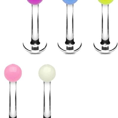 Set of 5 Monroe Labret Piercing in 316L Surgical Steel - Phosphorescent - Rod 8 x 1.2 mm - 5 Different Colors