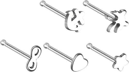 Lot de 5 Piercing Nez en Acier Chirurgical 316L, 5 Motifs différents