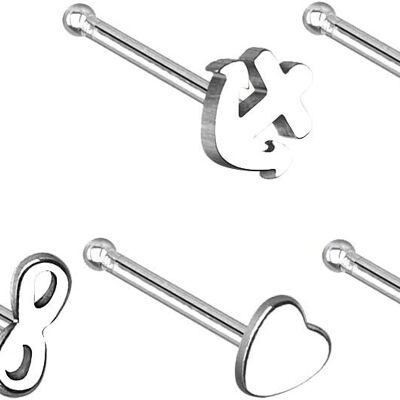 Set of 5 Nose Piercings in 316L Surgical Steel, 5 different designs