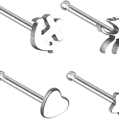 Set of 5 Nose Piercings in 316L Surgical Steel, 5 different designs
