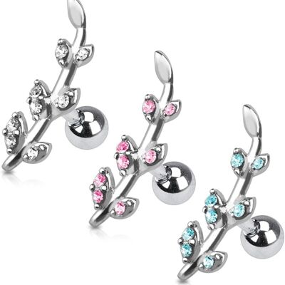 Set mit 3 Tragus-/Knorpel-Ohrpiercings aus Chirurgenstahl 316L und Zirkoniumoxiden – Lorbeerzweig – 3 Farben