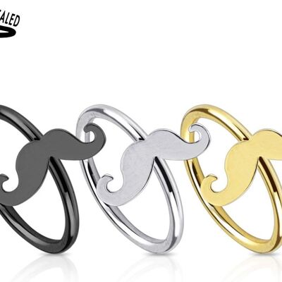 Set of 3 Cartiglage Nose Piercing in 316L Surgical Steel - Flexible Ring with Curled Mustache - 8 mm