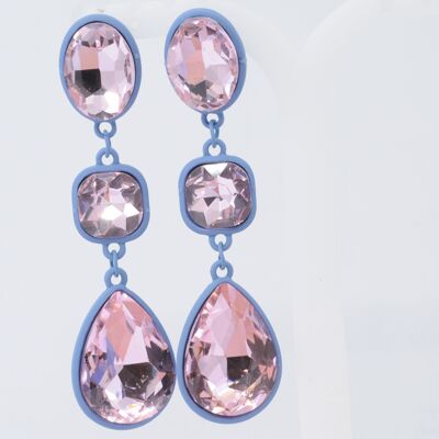 Steel earrings with round oval rhinestone drops