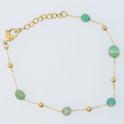 Steel bracelet alternating metal beads and polished stones