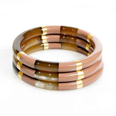 Thick real horn bangle - Old Rose - Gold leaves