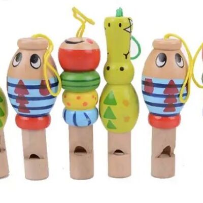 Sifflet animaux en bois, couleurs assorties - 7941