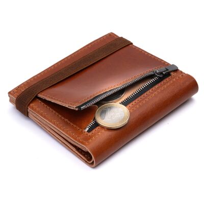Portemonnaie minimalista aus Kamelleder mit Reißverschluss