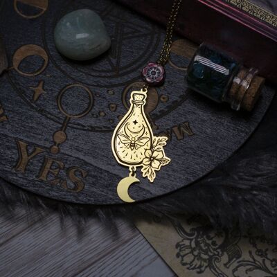 brass spell jar pendant necklace