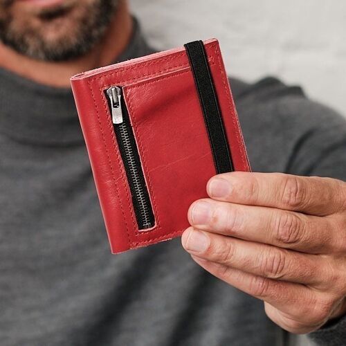 Zipper I Red leather wallet with zipper I Elastic band