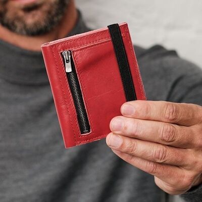 Minimalistische Portemonnaie aus rotem Leder mit Reißverschluss