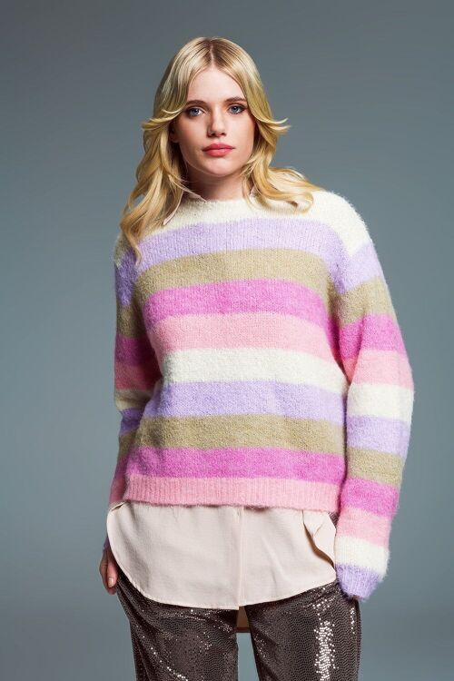Oversized striped sweater in pink
