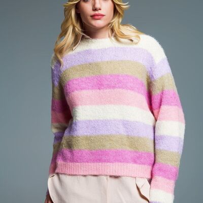 Oversized striped sweater in pink