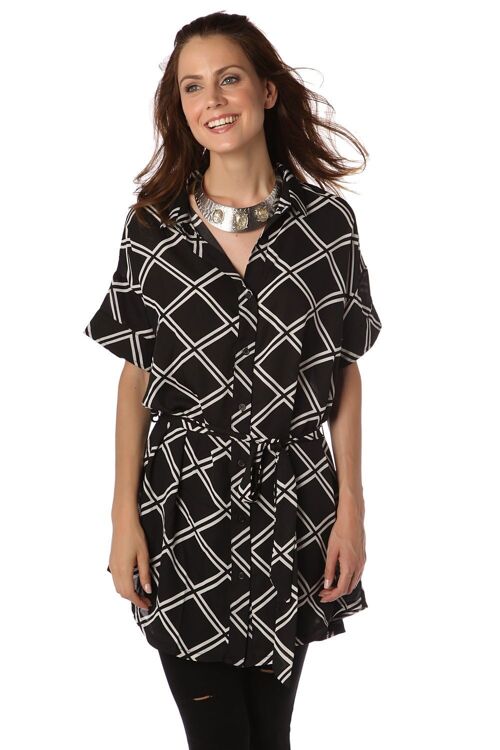 Black longline checked shirt