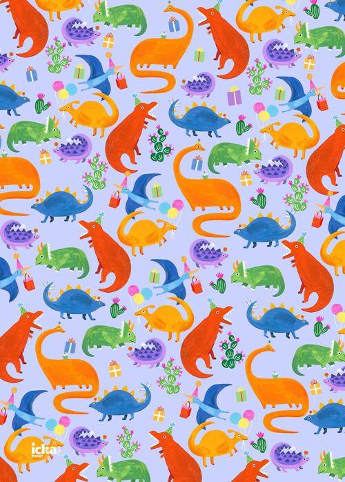 W-0013 Dinosaur Wrapping Paper blue