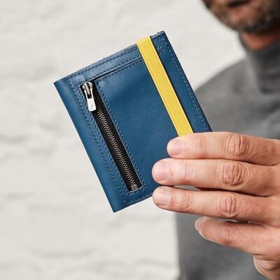 Minimalistische Portemonnaie aus blauem Leder mit Reißverschluss