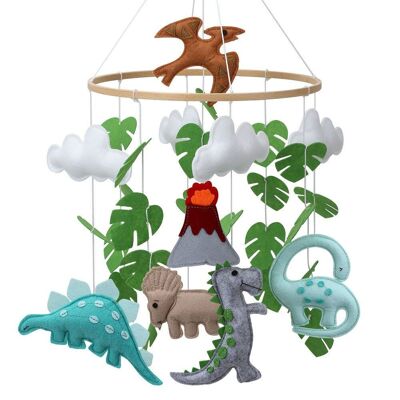 Mobile pour lit bébé en feutre doux | Décoration de chambre d'enfant à suspendre pour berceau - Dinosaures