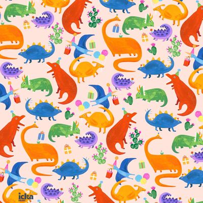 W-0011 Dinosaur Wrapping Paper Pink