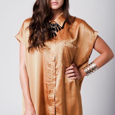 Mustard satin tunic dress