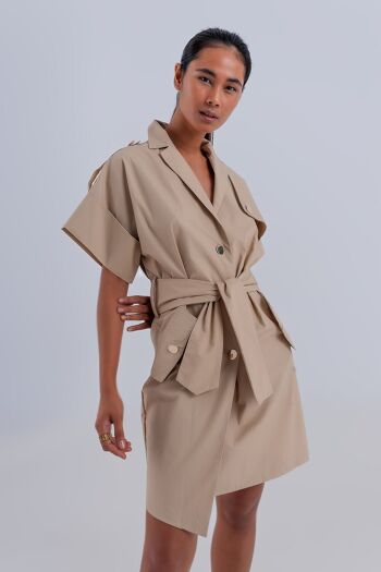 Mini robe chemise asymétrique beige 1