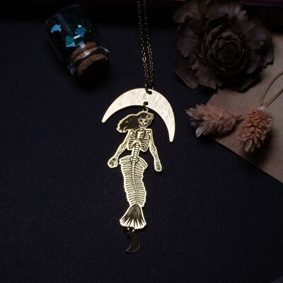 mermaid pendant necklace - brass skeleton