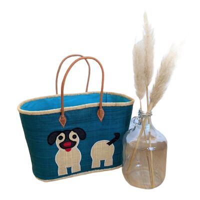 Turquoise Puppy handcrafted basket size GM