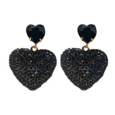 Orecchino di dichiarazione con strass Cuore - Nero