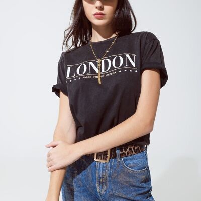 T-shirt coupe décontractée - Noir délavé avec logo Londres